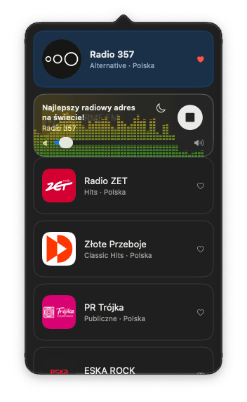AirBear w pasku menu macOS z widmem dźwięku